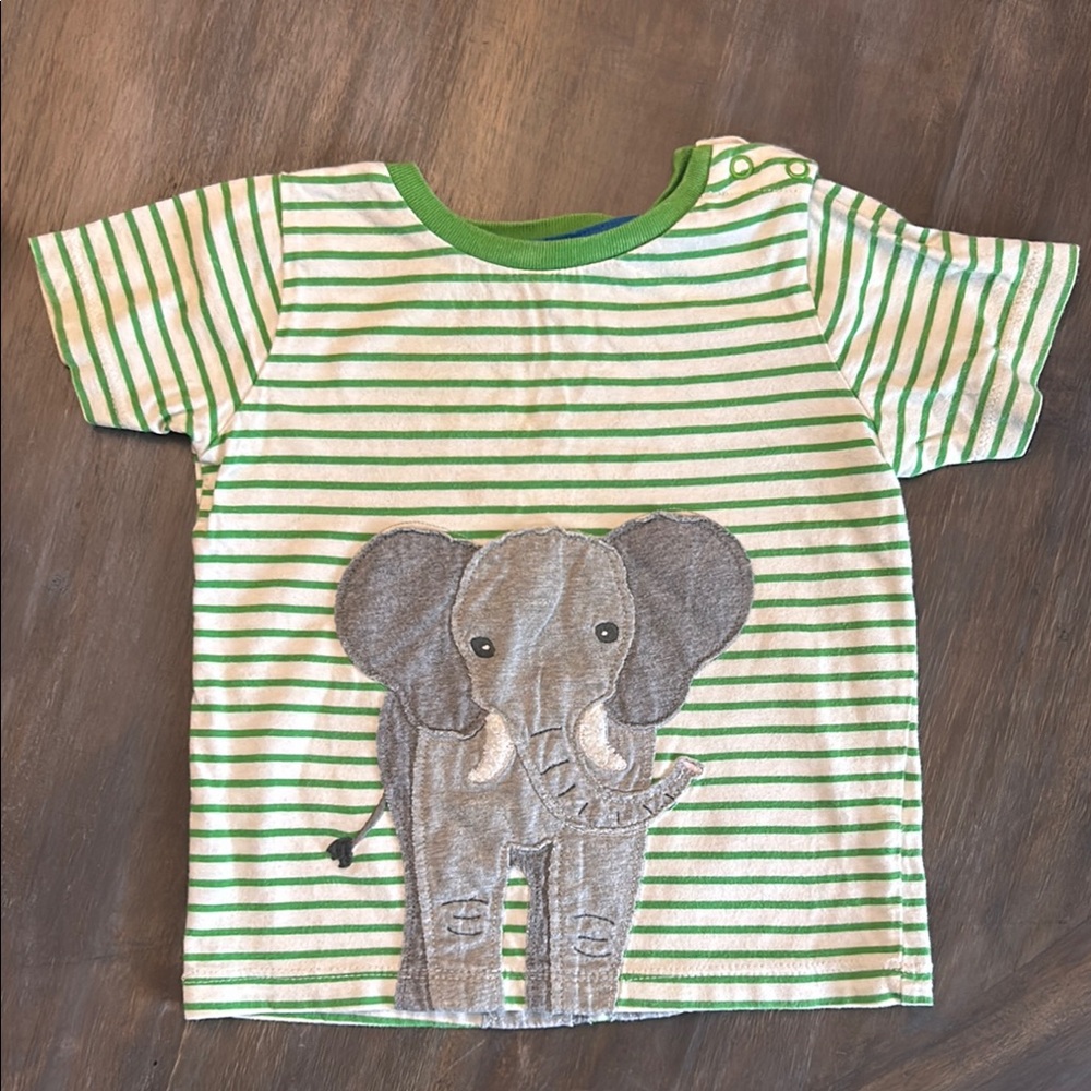 Mini Boden Green Striped Kids Shirt with Elephant Design